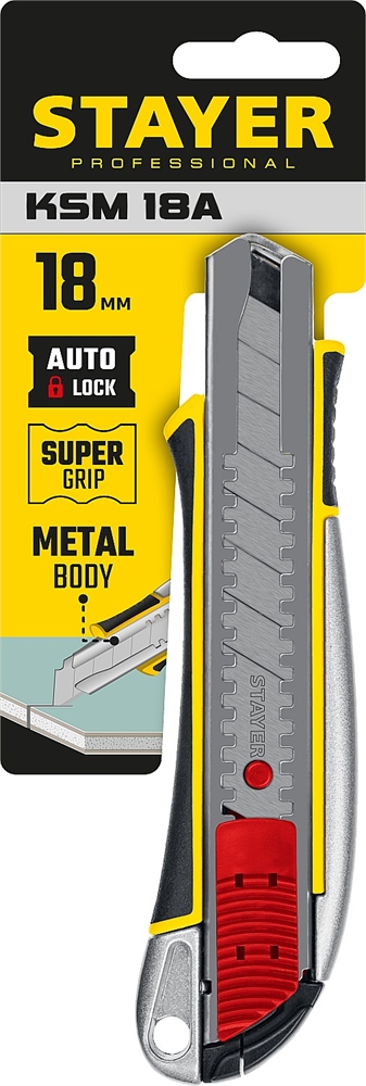 STAYER  KSM-18A, 18 мм, металлический нож с автостопом, Professional (09143) 09143_z01