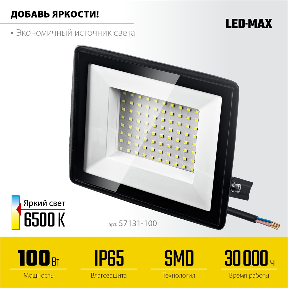 STAYER  LED-MAX, 100 Вт, 6500K, IP 65, светодиодный прожектор (57131-100) 57131-100_z03