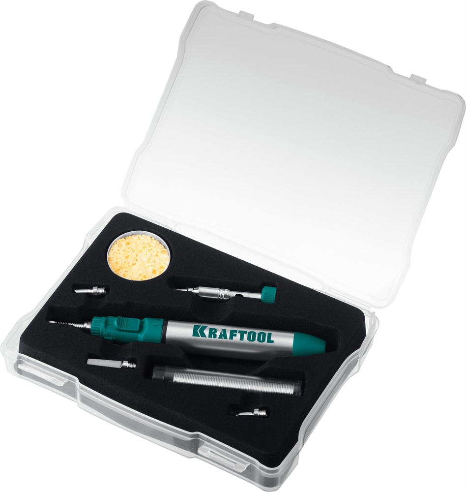 KRAFTOOL  SolderGas, 70 B, 30 - 70 Вт, 1300°С, горелка, фен, набор 8 в 1, газовый паяльник (55504-H8) 55504-H8