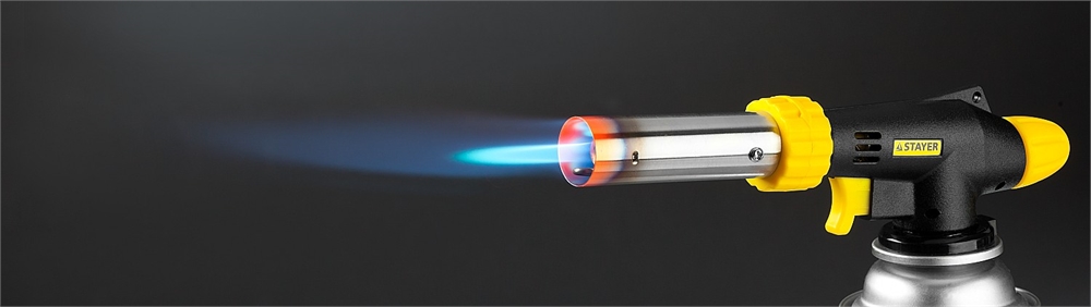 STAYER  ProTerm PG 500, 1300°C, увеличенный выход пламени, газовая горелка с пьезоподжигом на баллон с цанговым соединением, Professional (55580) 55580