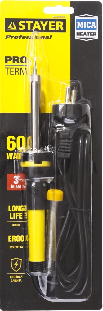STAYER  PROTerm, 60 Вт, конус, в наборе: припой + подставка, 2 К рукоятка, электропаяльник, Professional (55300-60) 55300-60