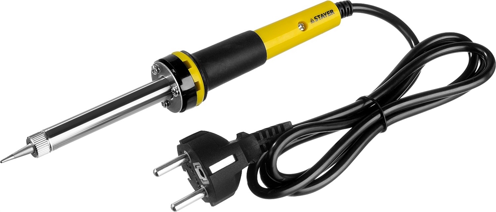 STAYER  PROTerm, 60Вт, 2к рукоят, конус, подставка+припой+сменн жало+оловоотсос+сменн насадка+канифоль+кусачки, паял набор, Professional (55314-60-H8) 55314-60-H8