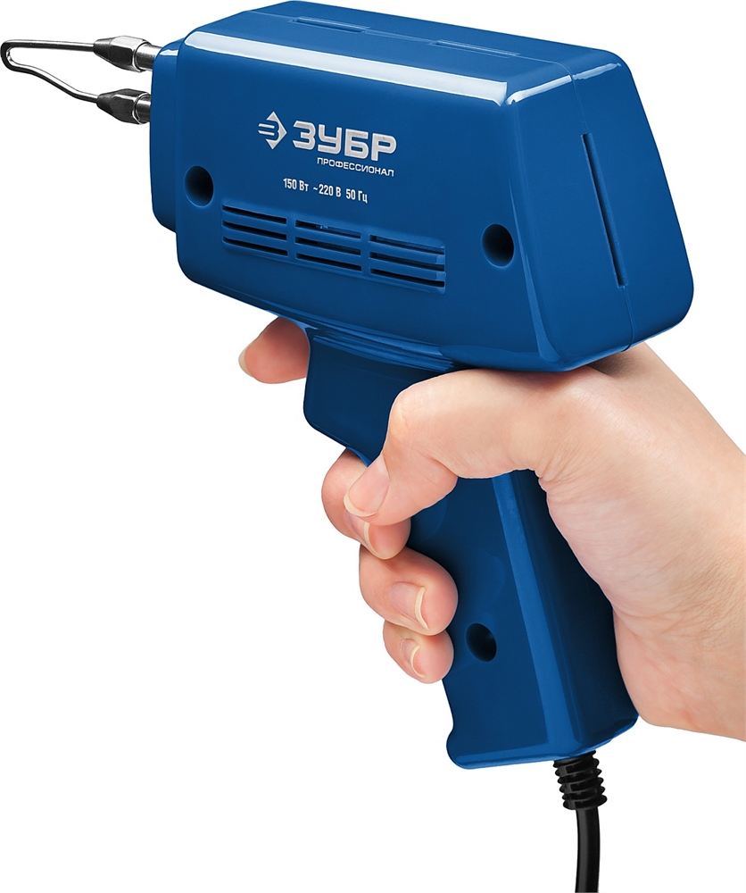 ЗУБР  150 Вт, в наборе: нагрев 6 сек., канифоль, припой, 2 сменных жала, импульсный паяльник, Профессионал (55412-H4) 55412-H4_z01