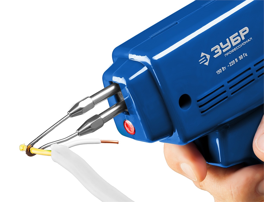 ЗУБР  150 Вт, в наборе: нагрев 6 сек., канифоль, припой, 2 сменных жала, импульсный паяльник, Профессионал (55412-H4) 55412-H4_z01