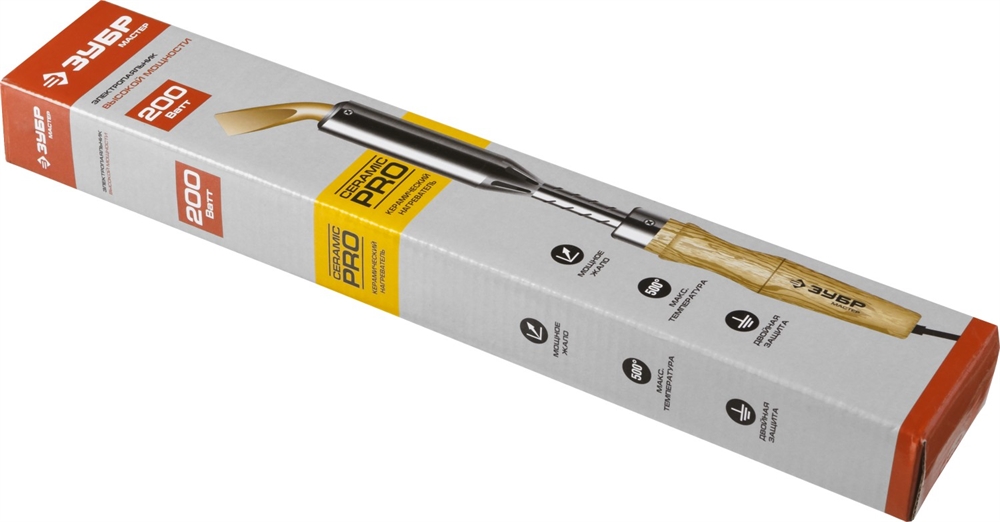 ЗУБР  Ceramic PRO, 200 Вт, клин, высокомощный электропаяльник с деревянной рукояткой (55303-200) 55303-200