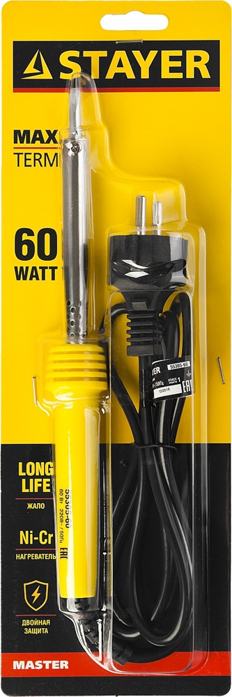 STAYER  MAXTerm, 60 Вт, клин, электропаяльник с пластиковой рукояткой (55305-60) 55305-60