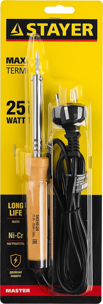 STAYER  MAXTerm, 25 Вт, конус, электропаяльник с деревянной рукояткой (55310-25) 55310-25