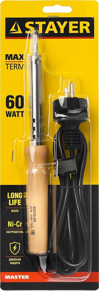 STAYER  MAXTerm, 60 Вт, клин, электропаяльник с деревянной рукояткой (55310-60) 55310-60