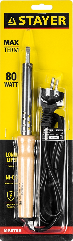 STAYER  MAXTerm, 80 Вт, клин, электропаяльник с деревянной рукояткой (55310-80) 55310-80