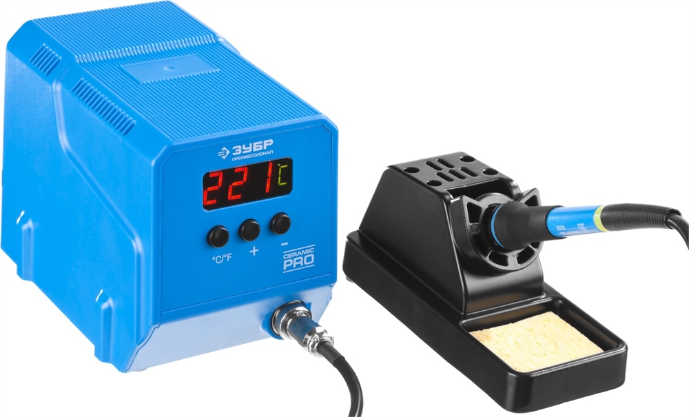 ЗУБР  ПСН-60, 60 Вт, 50 - 480°C, керамический нагреватель, низкотемпературная паяльная станция цифровая, Профессионал (55336) 55336