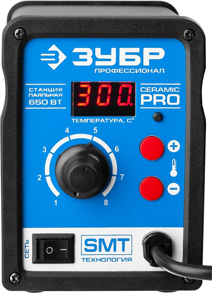 ЗУБР  ПСТ-650, 650 Вт, 100 - 500°C,120 л/мин, 3 насадки, керамический нагреватель, цифровая термовоздушная паяльная станция, Профессионал (55350) 55350