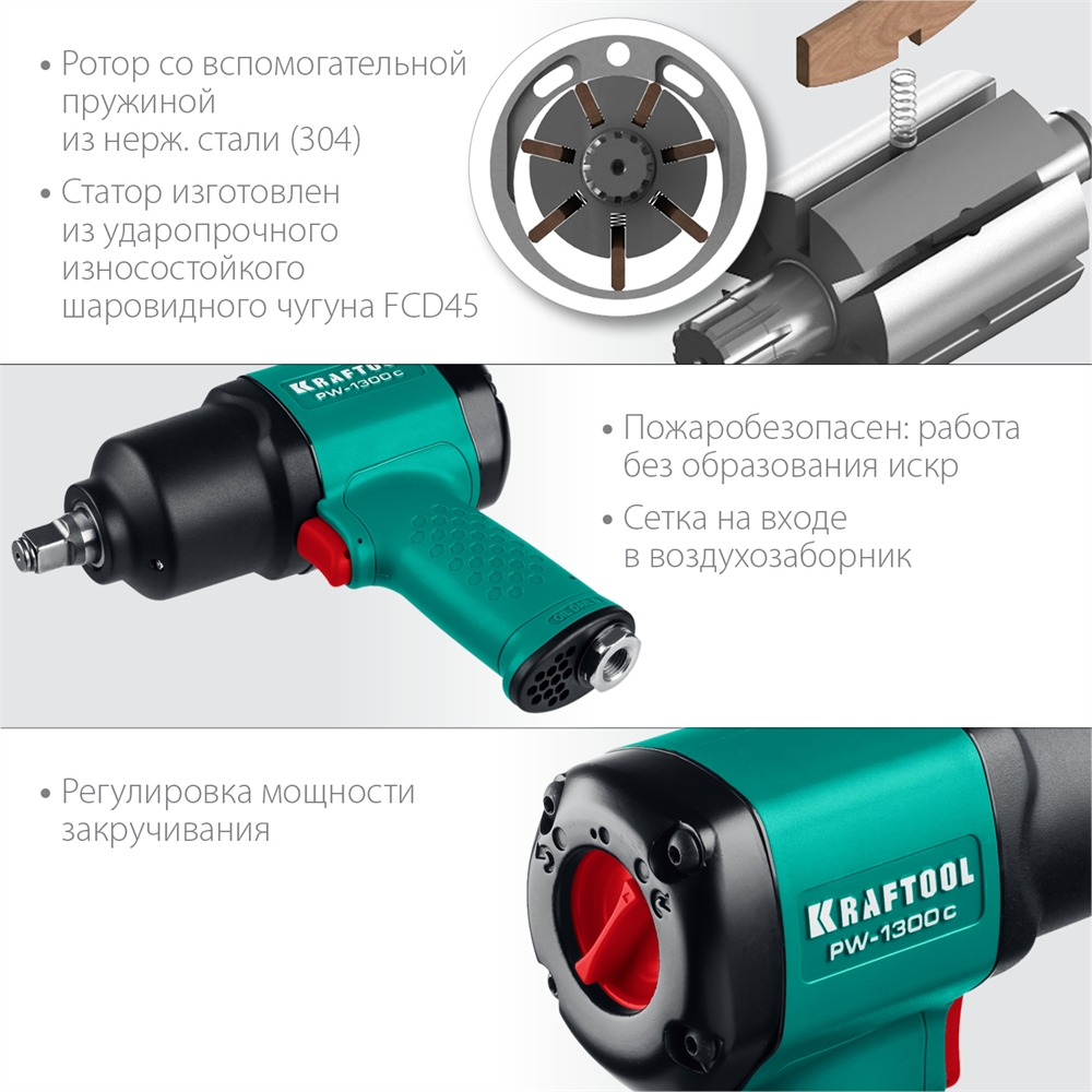 KRAFTOOL  PW-1300c, 1/2″, 1300 Н·м, ударный пневматический гайковерт (64205) 64205