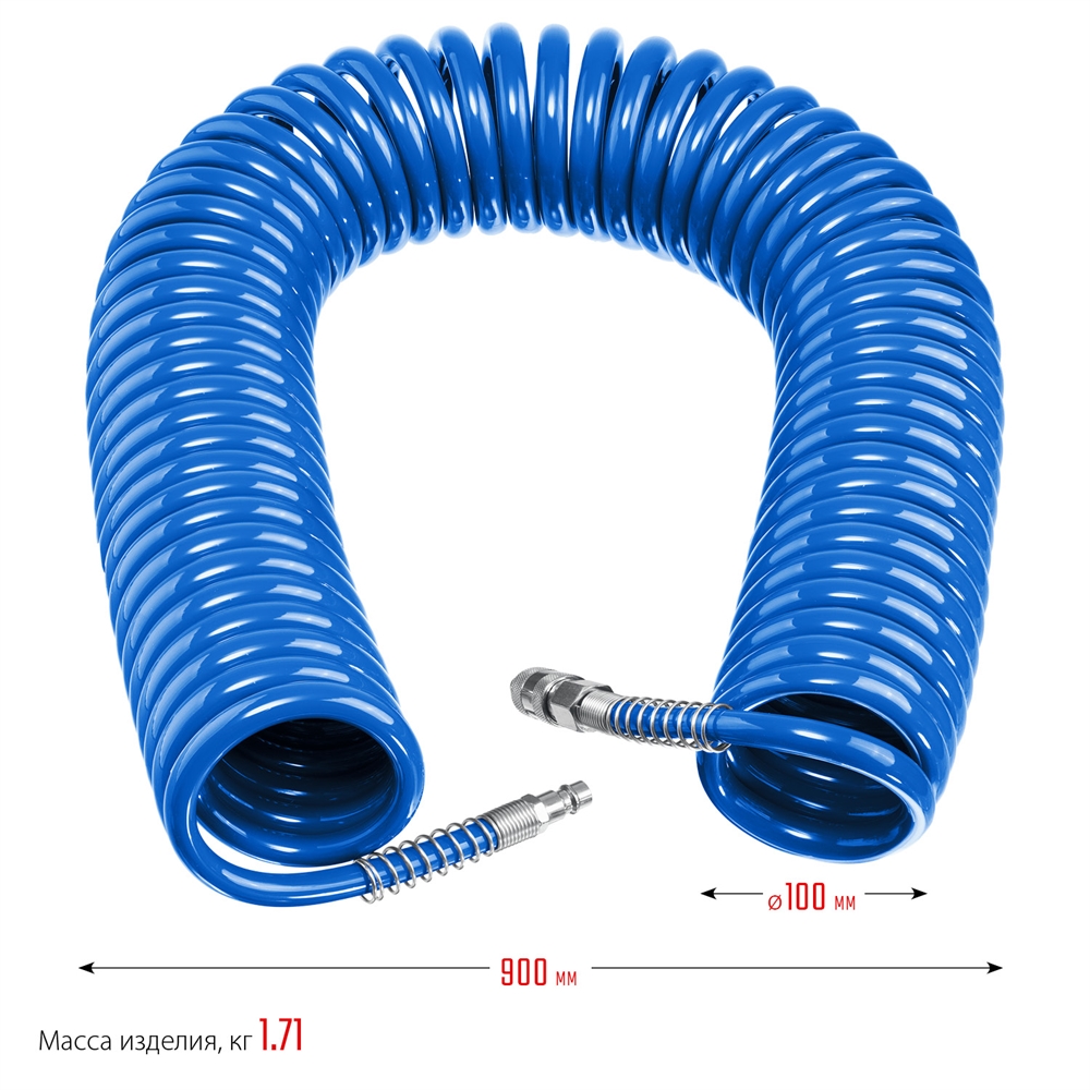 ЗУБР  20 м, 8 х 12 мм, 15 бар, воздушный спиральный шланг с фитингами рапид, Профессионал (6472-20) 6472-20