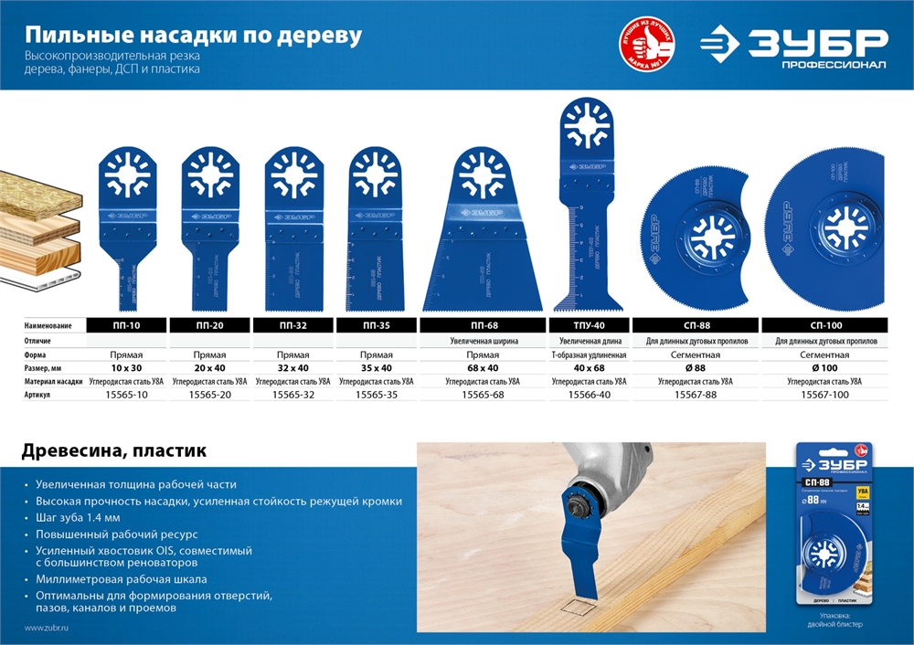 ЗУБР  СП-100 UniLock, 100 мм, OIS-хвост., насадка сегментная пильная, Профессионал (15567-100) 15567-100