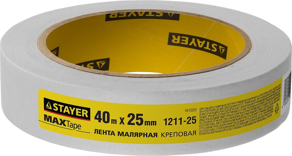 STAYER  MAXTape, 25мм х 40 м, креповый, малярный скотч (1211-25) 1211-25