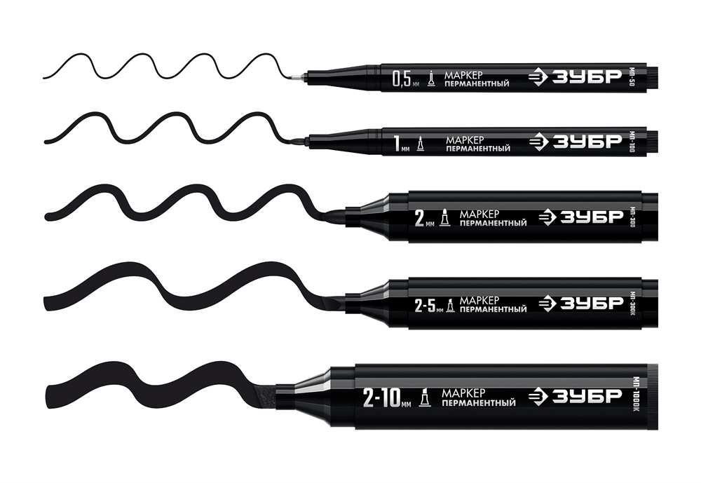 ЗУБР  2 - 5 мм, клиновидный, черный, перманентный маркер, Профессионал (06323-2) 06323-2