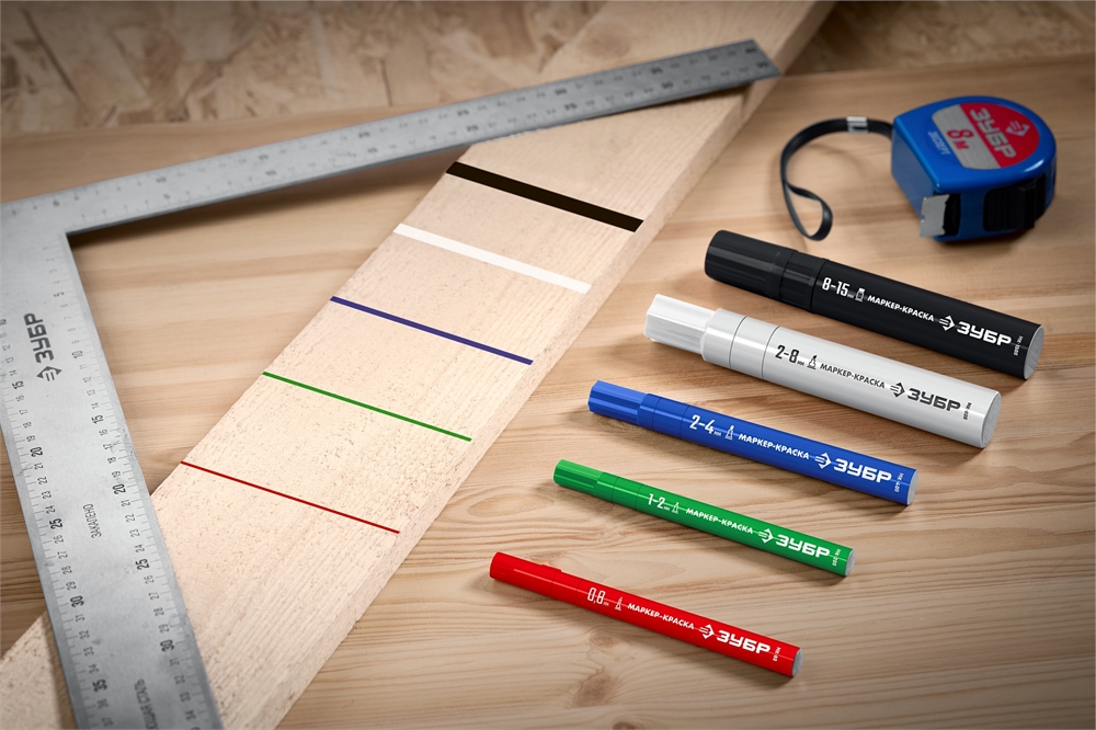 ЗУБР  МК-800 2-8 мм, клиновидный, красный, экстрабольшой объем, Маркер-краска, ПРОФЕССИОНАЛ (06327-3) 06327-3