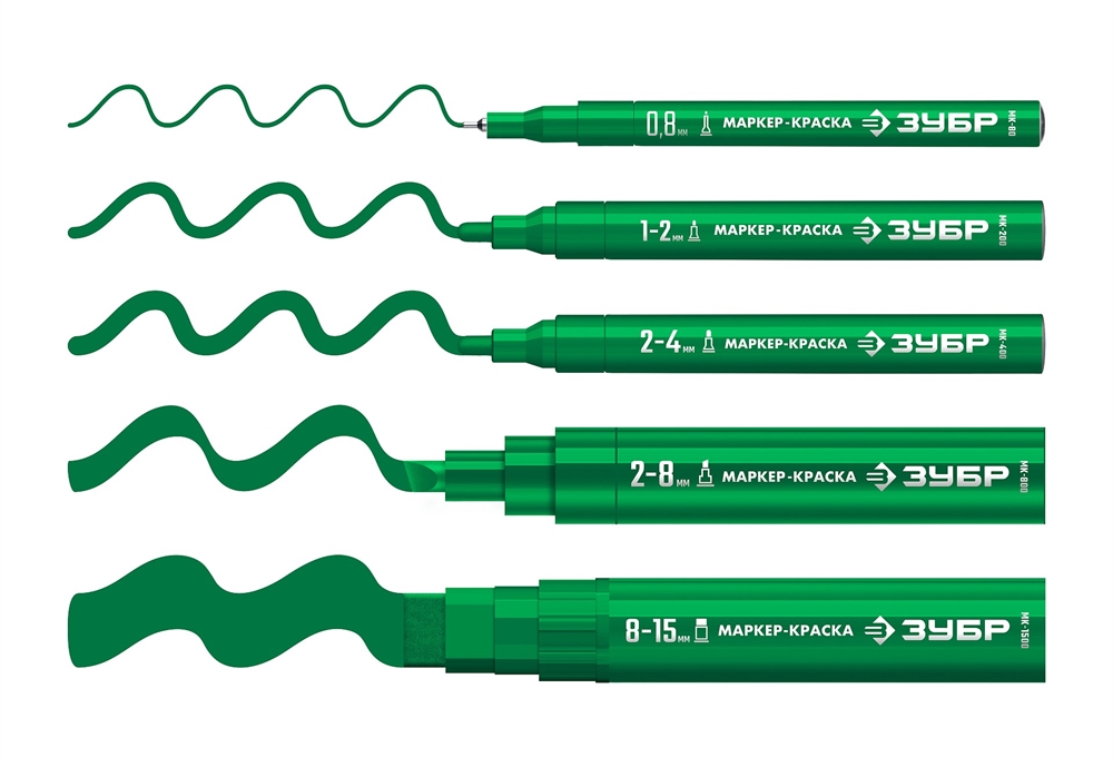 ЗУБР  МК-800 2-8 мм, клиновидный, зеленый, экстрабольшой объем, Маркер-краска, ПРОФЕССИОНАЛ (06327-4) 06327-4