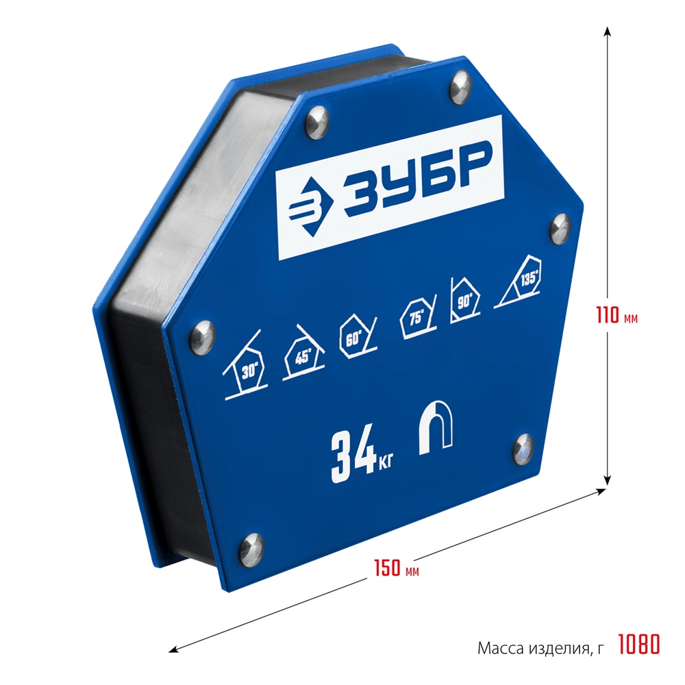ЗУБР  УМ-6, 34 кг, угольник магнитный для сварочных работ, Профессионал (40055-34) 40055-34