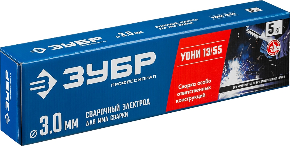 ЗУБР  Д 3.0 х 350 мм, 5 кг в коробке, УОНИ 13/55 с основным покрытием, электрод сварочный, Профессионал (40025-3.0) 40025-3.0