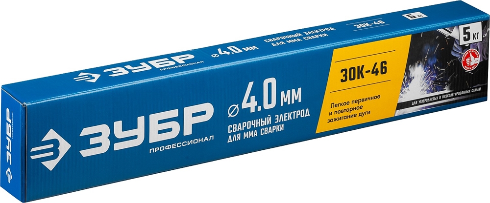 ЗУБР  Д 4.0 х 450 мм, 5 кг в коробке, ЗОК-46 рутил-целлюлозный, электрод сварочный, Профессионал (40035-4.0) 40035-4.0