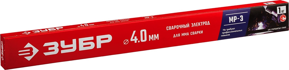 ЗУБР  Д 4.0 х 450 мм, 1 кг в коробке, МР-3 рутиловый, электрод сварочный (40011-4.0) 40011-4.0
