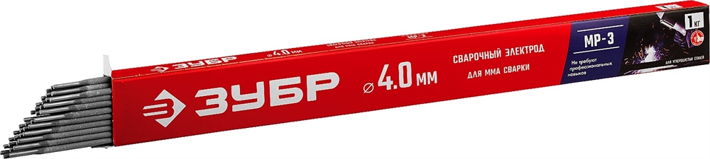 ЗУБР  Д 4.0 х 450 мм, 1 кг в коробке, МР-3 рутиловый, электрод сварочный (40011-4.0) 40011-4.0