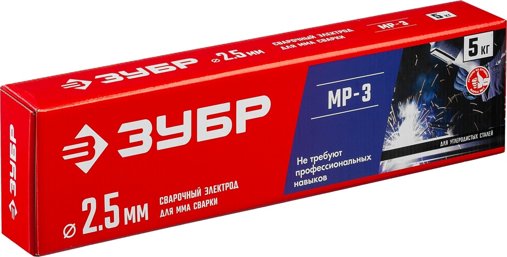 ЗУБР  Д 2.5 х 350 мм, 5 кг в коробке, МР-3 рутиловый, электрод сварочный (40015-2.5) 40015-2.5