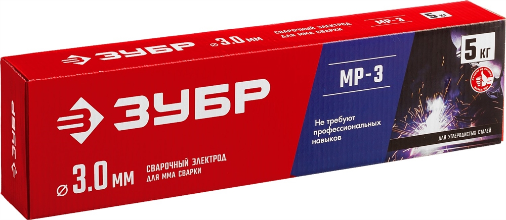 ЗУБР  Д 3.0 х 350 мм, 5 кг в коробке, МР-3 рутиловый, электрод сварочный (40015-3.0) 40015-3.0