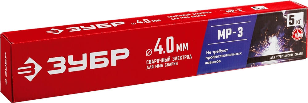 ЗУБР  Д 4.0 х 450 мм, 5 кг в коробке МР-3 рутиловый, электрод сварочный  (40015-4.0) 40015-4.0