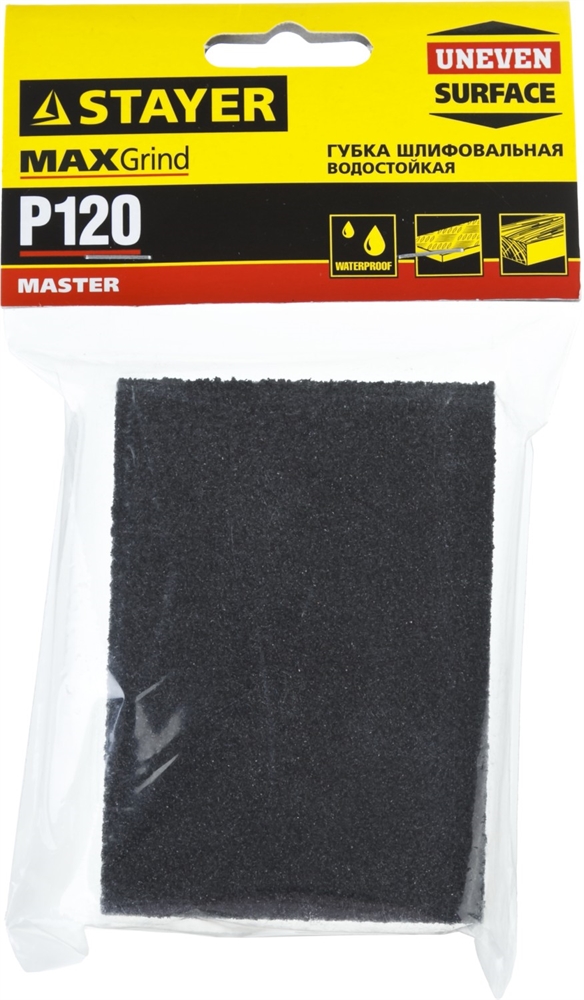 STAYER  Р120, 100 х 68 х 26 мм, водостойкая, четырехсторонняя шлифовальная губка (3560-1) 3560-1_z01