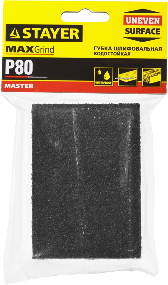 STAYER  Р80, 100 х 68 х 26 мм,  водостойкая, четырехсторонняя шлифовальная губка (3560-2) 3560-2_z01