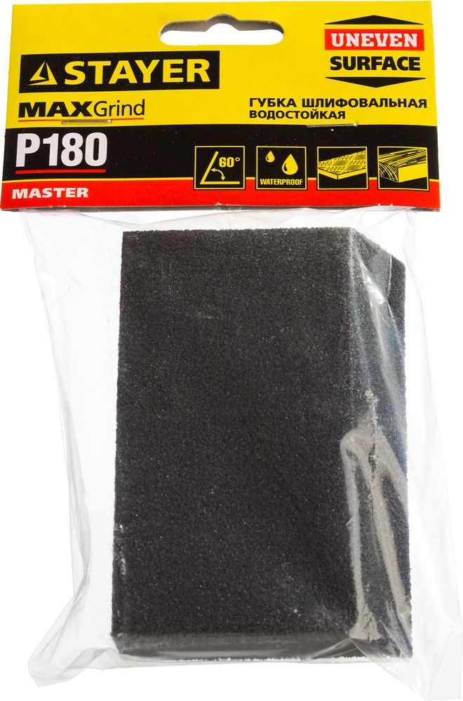 STAYER  P180, 100 x 68 x 42 x 26 мм, водостойкая, четырехсторонняя угловая шлифовальная губка (3561-180) 3561-180