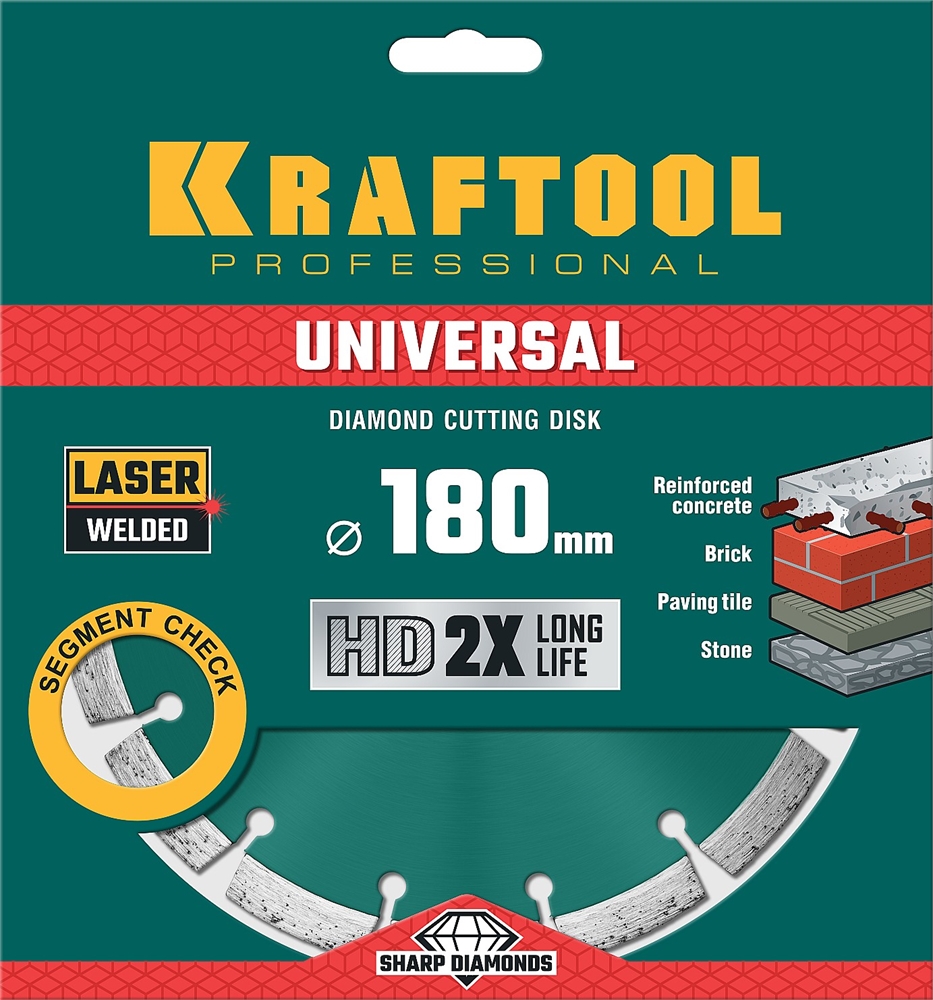 KRAFTOOL  Universal, 180 мм, (22.2 мм, 10 х 2.6мм), сегментный алмазный диск (36680-180) 36680-180