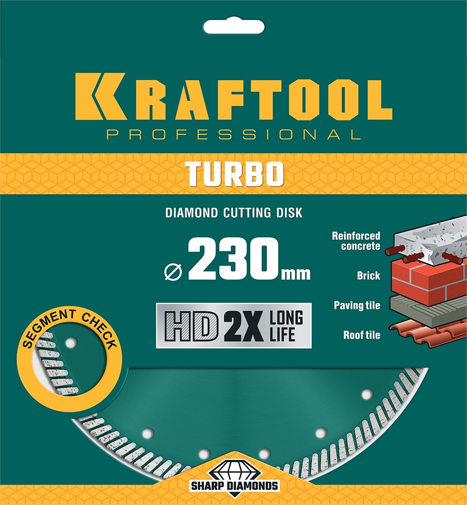 KRAFTOOL  Turbo, 230 мм, (22.2 мм,  10 х 2.8 мм), сегментированный алмазный диск (36682-230) 36682-230