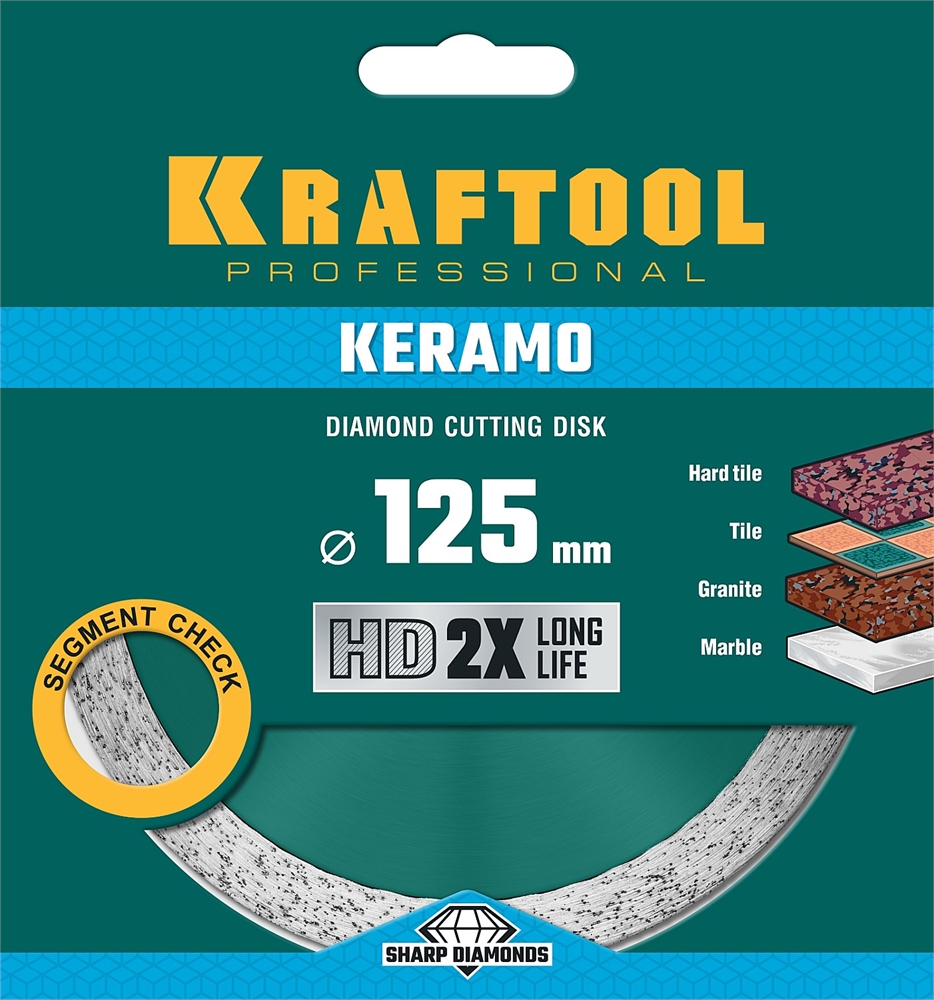KRAFTOOL  Keramo, 125 мм, (22.2 мм, 10 х 2.4 мм), сегментированный алмазный диск (36684-125) 36684-125