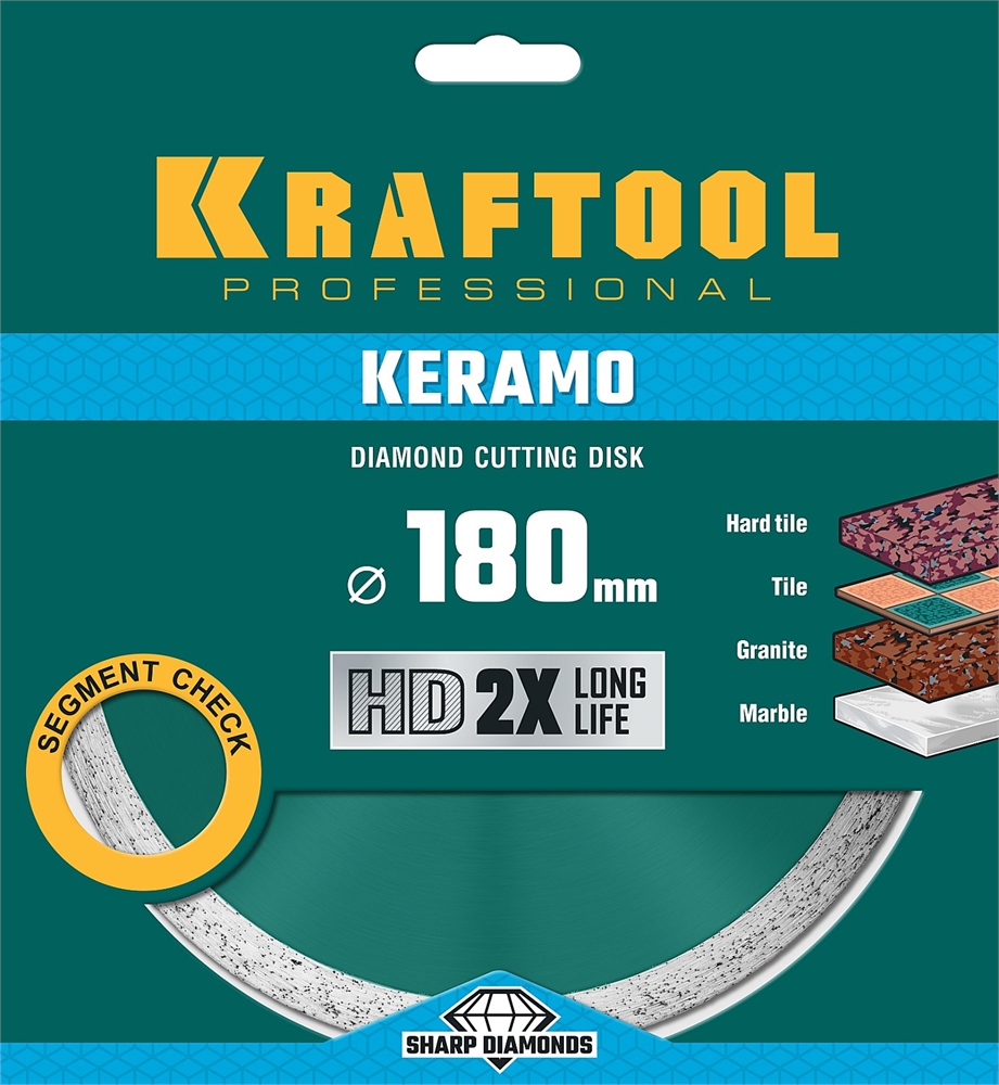 KRAFTOOL  Keramo, 180 мм, (22.2 мм, 10 х 2.6 мм), сегментированный алмазный диск (36684-180) 36684-180