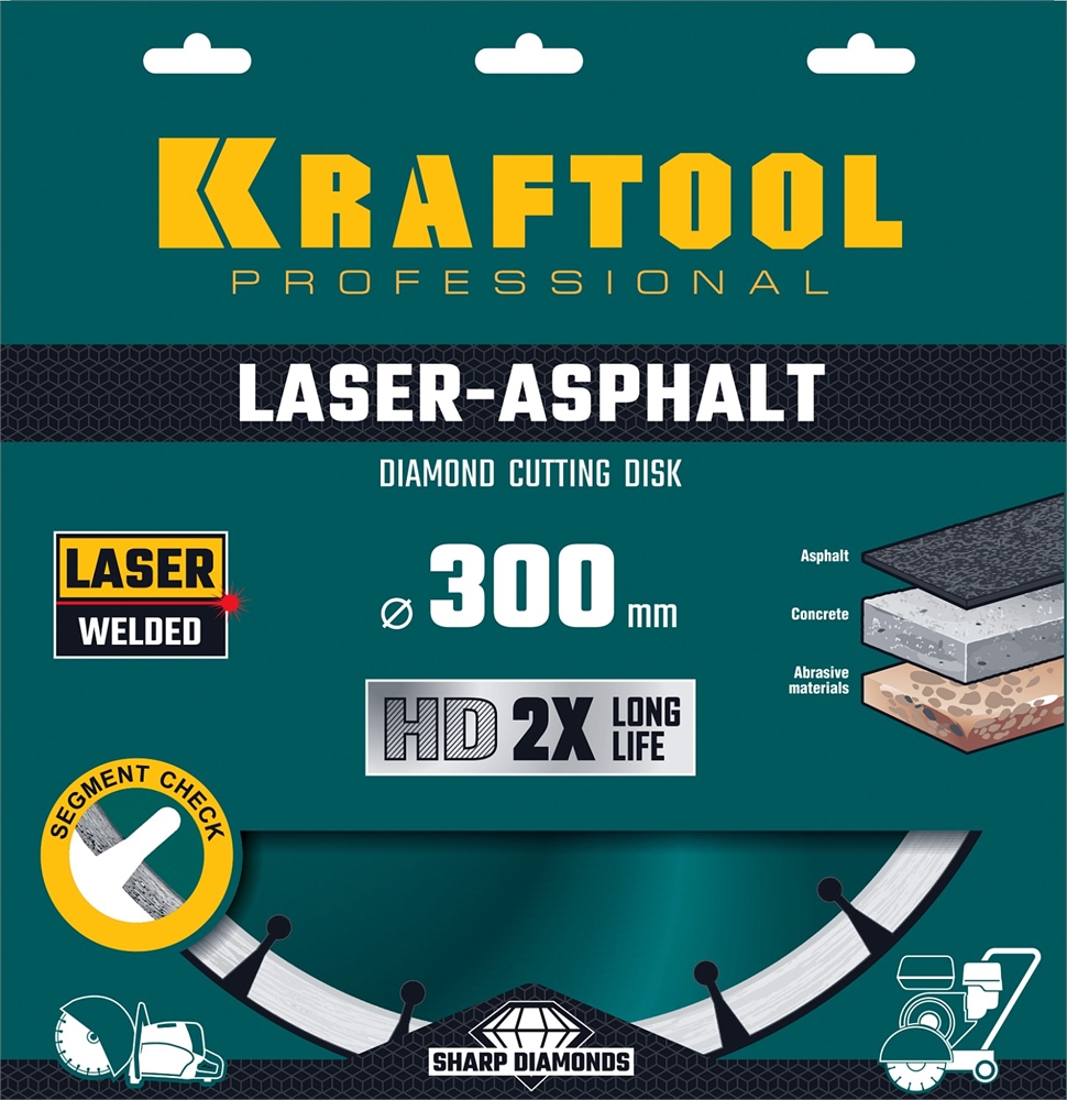 KRAFTOOL  Laser-Asphalt, 300 мм, (25.4/20 мм, 10 х 3.2 мм), сегментный алмазный диск (36687-300) 36687-300