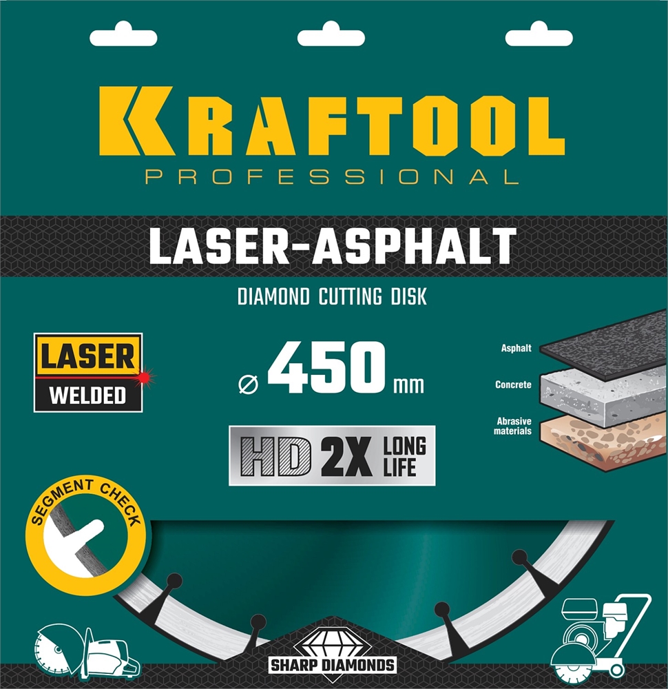KRAFTOOL  Laser-Asphalt, 450 мм, (25.4/20 мм, 10 х 4.0 мм), сегментный алмазный диск (36687-450) 36687-450