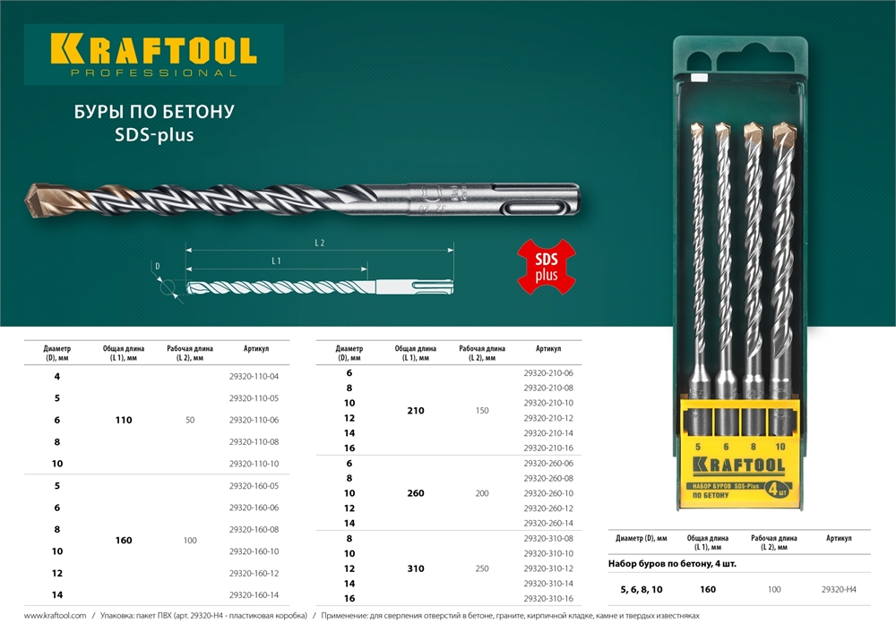 KRAFTOOL  Expert, 10 х 160 мм, SDS-plus бур (29320-160-10) 29320-160-10_z01
