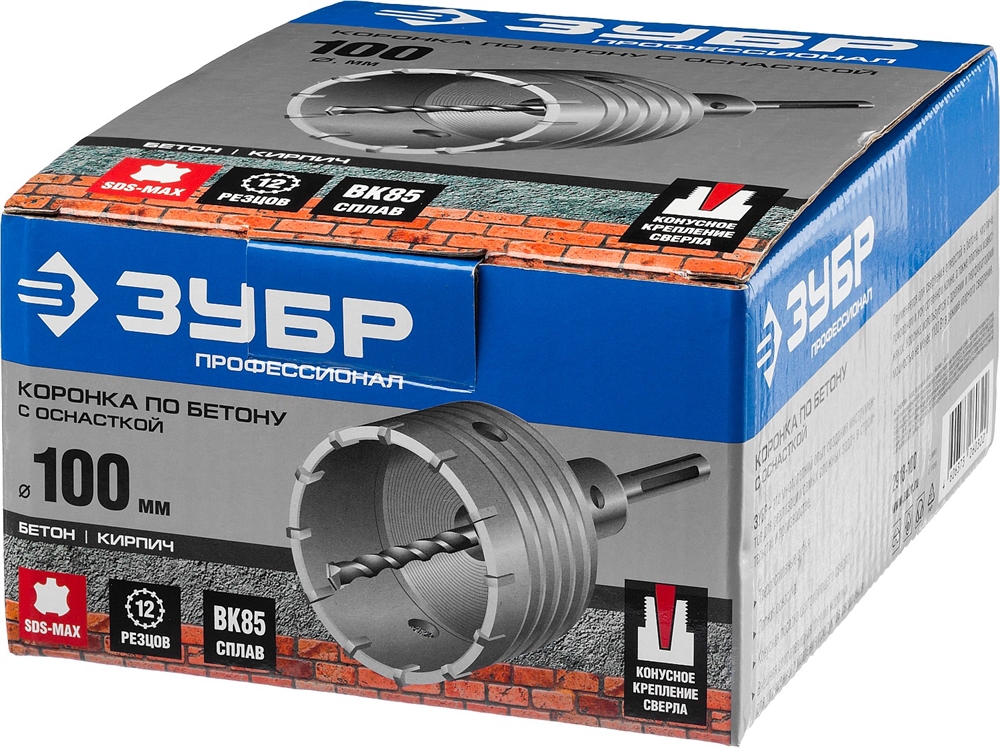 ЗУБР  100 мм, SDS - Plus, 12Т, коронка по бетону с державкой, Профессионал (2918-100) 2918-100
