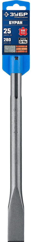 ЗУБР  Буран, 25 x 280 мм, SDS-max, плоское зубило, Профессионал (29382-25-280) 29382-25-280_z01