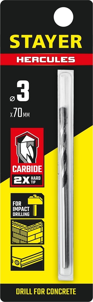 STAYER  Hercules, 3 x 70 мм, сверло по бетону, Professional (2915-070-03) 2915-070-03_z01