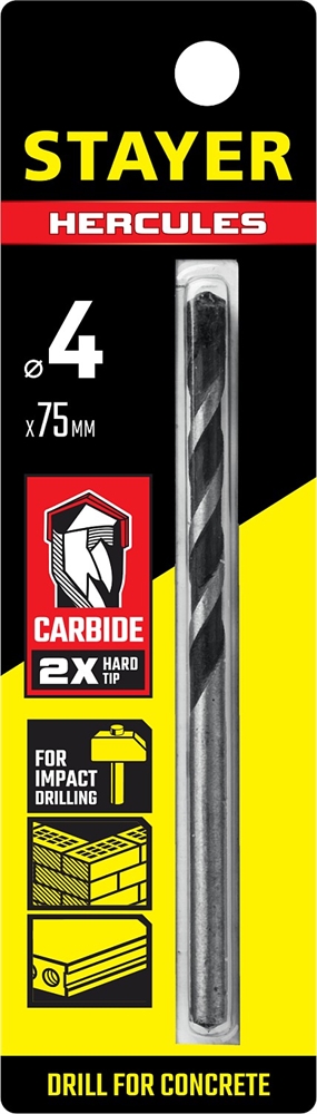 STAYER  Hercules, 4 x 75 мм, cверло по бетону, Professional (2915-075-04) 2915-075-04_z01