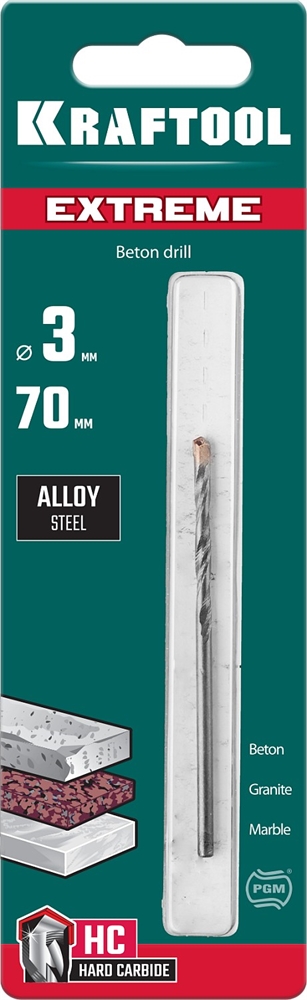 KRAFTOOL  Extreme, 3 х 70 мм, цилиндр. хвостовик, сверло по бетону (29166-070-03) 29166-070-03