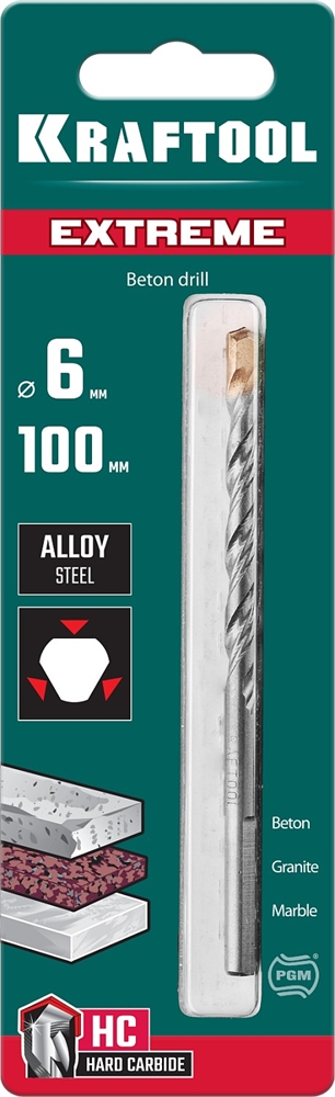 KRAFTOOL  Extreme, 6 х 100 мм, трехгранный хвостовик, сверло по бетону (29166-100-06) 29166-100-06