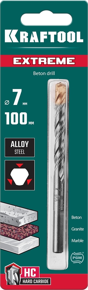 KRAFTOOL  Extreme, 7 х 100 мм, трехгранный хвостовик, сверло по бетону (29166-100-07) 29166-100-07