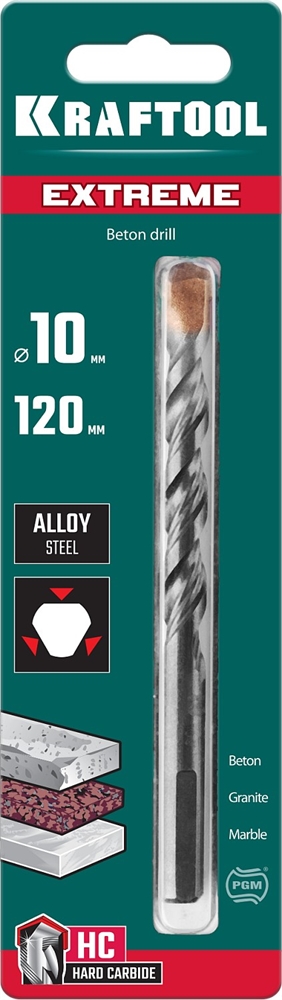 KRAFTOOL  Extreme, 10 х 120 мм, трехгранный хвостовик, сверло по бетону (29166-120-10) 29166-120-10