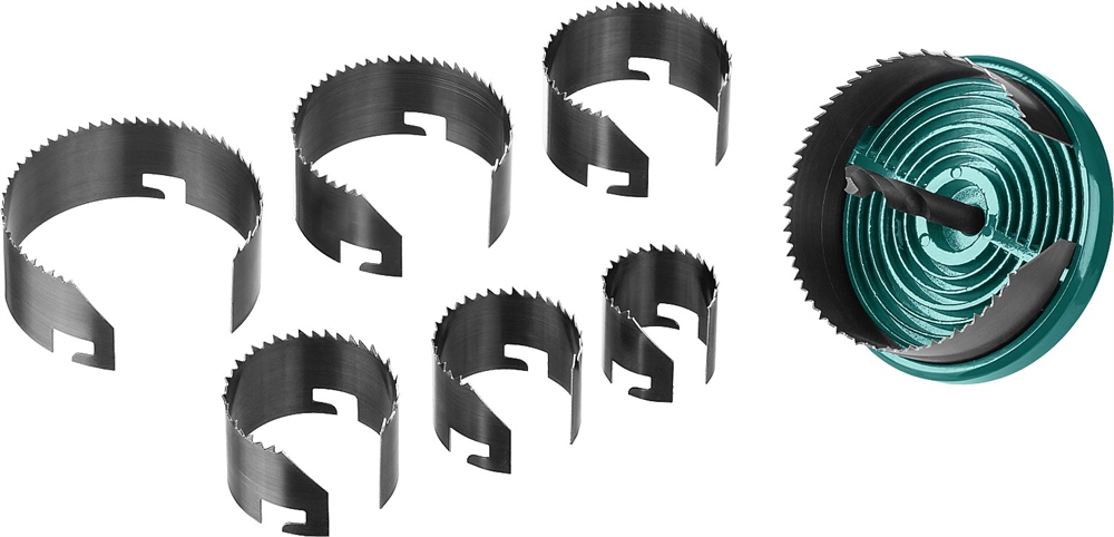 KRAFTOOL  7 шт, (25-32-38-45-50-56-62 х 18 мм), наборная кольцевая пила по дереву (29580-H7-18) 29580-H7-18