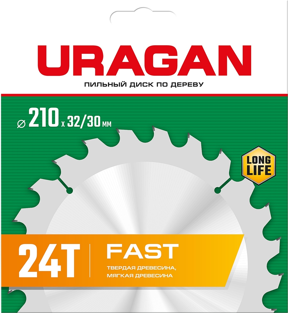URAGAN  Fast, 210 х 32/30 мм, 24Т, пильный диск по дереву (36800-210-32-24) 36800-210-32-24_z01